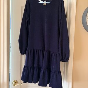 Maurices Navy Sparkle Tiered Long Sleeve Dress